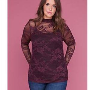 Maroon Lace mock neck blouse